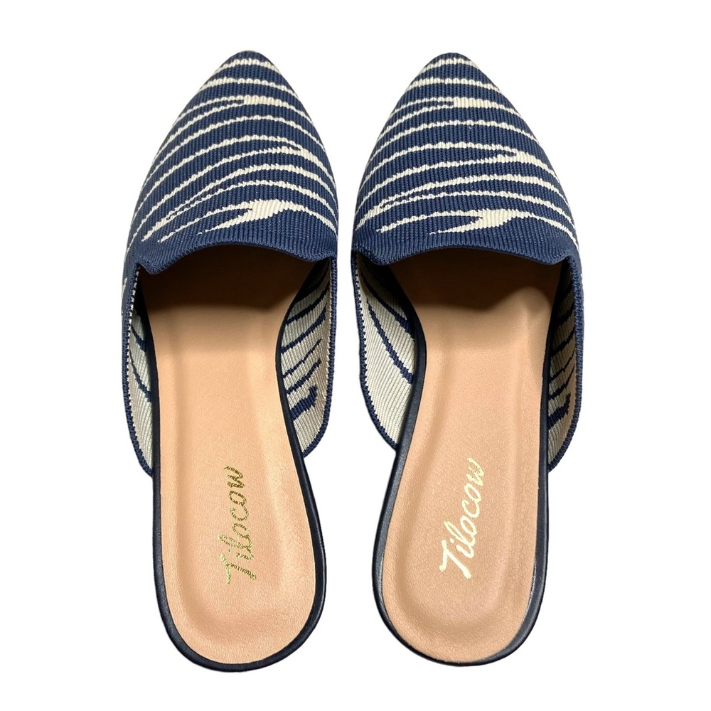 TILOCOW Blue Zebra Stripe Pointed Toe Knit Mules - Picture 12 of 16